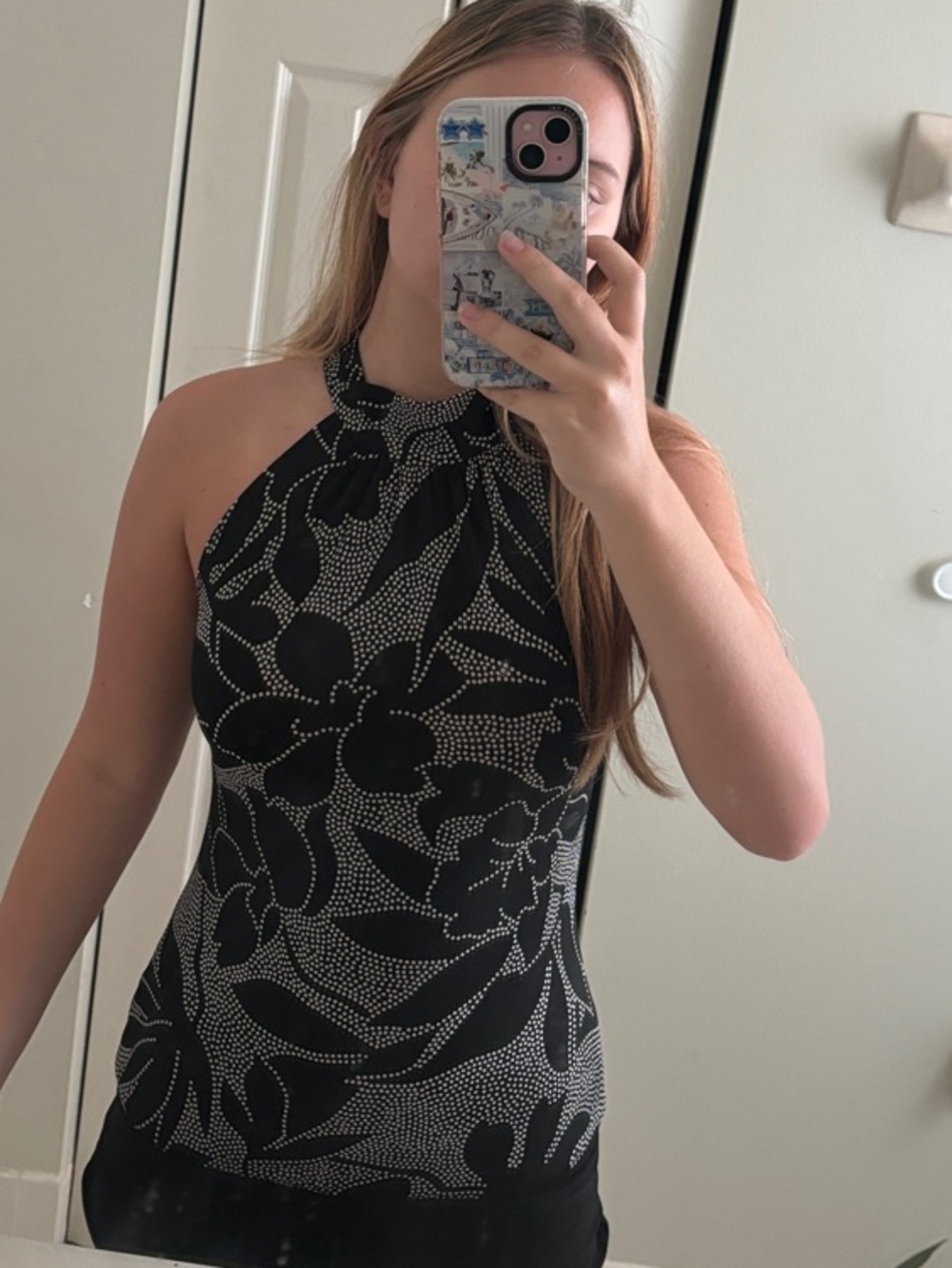 Sleeveless Black Floral-Print Bubble Hem Top